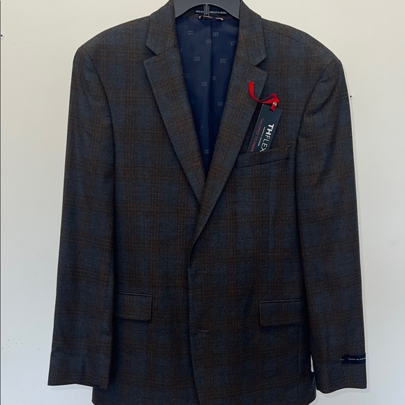 Tommy Hilfiger Men's Plaid Blazer - Brown and Gray